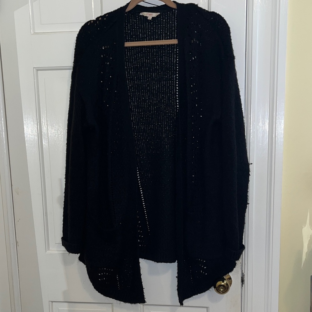 Candie's Black Open-Front Long Cardigan